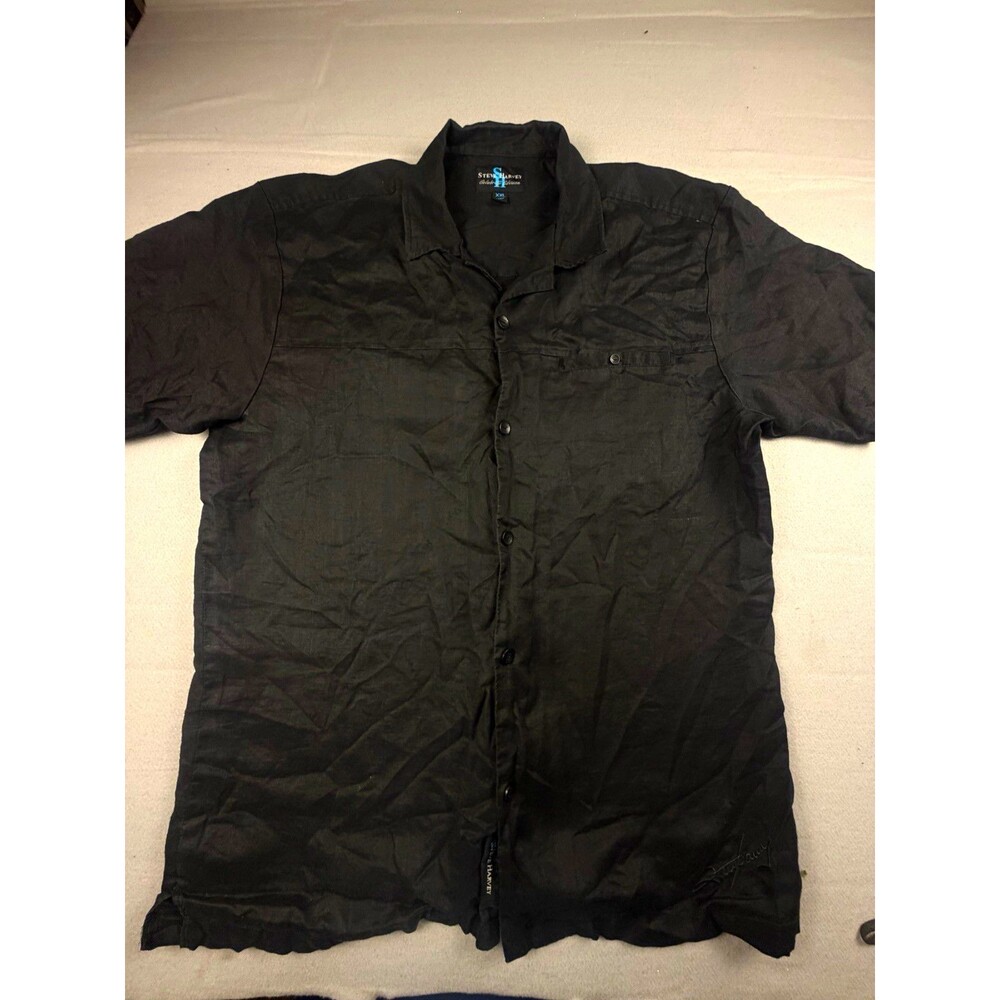 Steve Harvey Celebrity Edition Men's Black Linen Short Sleeve Button-Up XXL